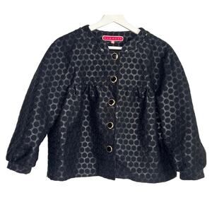 Manoush Embroidered Dotted Puff Sleeve Cropped Jacket Black Women's Size US 8